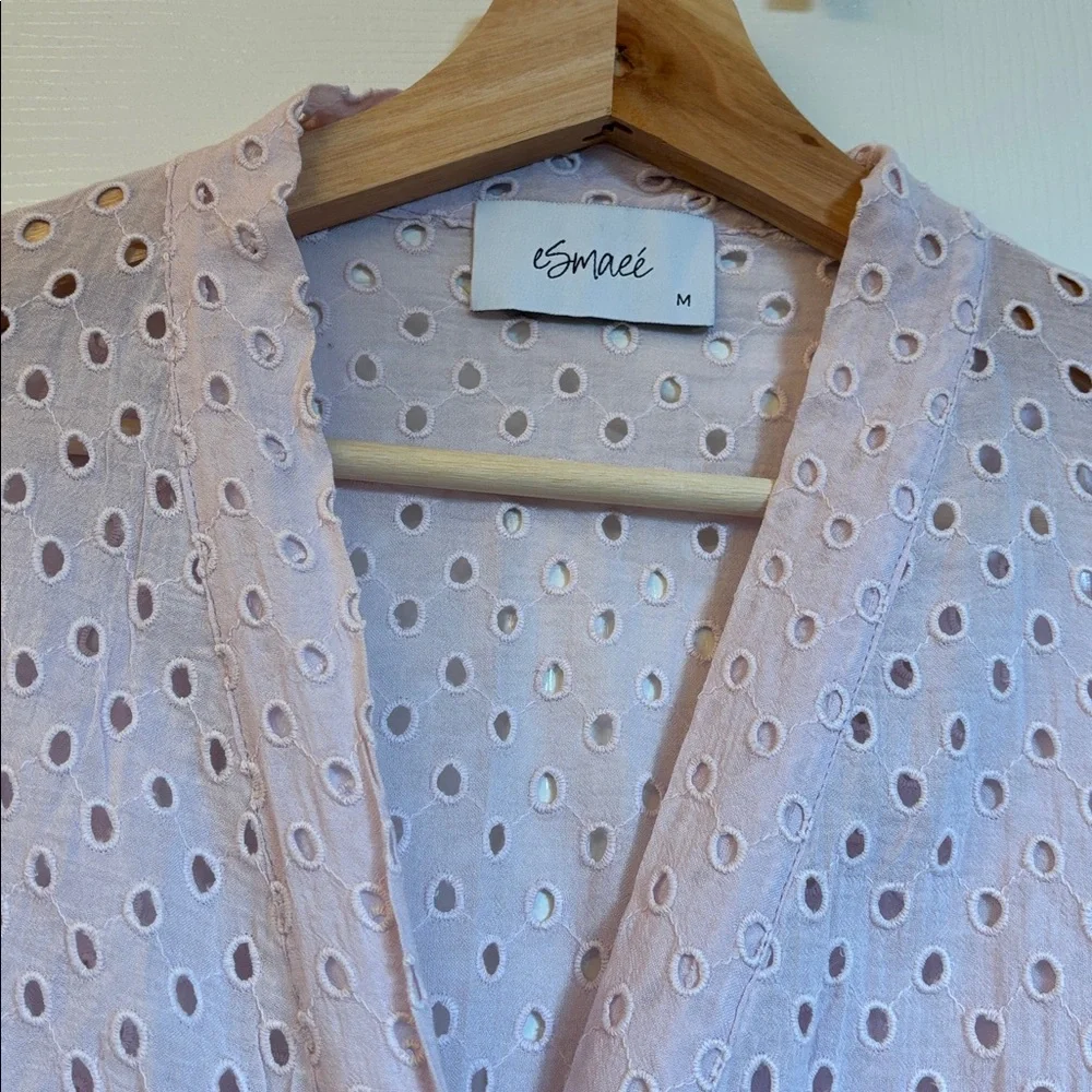 eSmaee Light Pink Eyelet Tie-Front Cotton Blouse - Picture 2 of 3